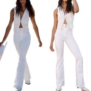 FREE PEOPLE We the Free Jayde High Rise Flare White Stretch Denim Pants EUC 26